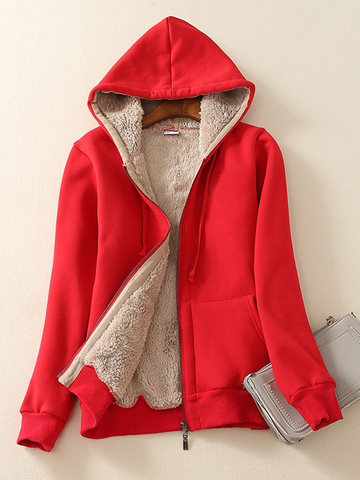 Long Sleeve Zipper Casual Hooded Women Warm Coat