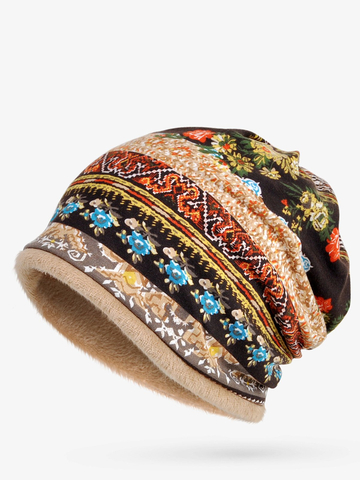 Retro Tribal Printed Fleece Dual Use Scarf Beanie Hat