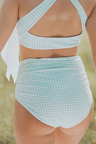 MINT CHECK RUCHED HIGH-WAISTED BIKINI SET