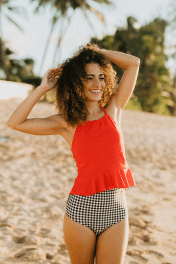 Burnt Red Peplum Tankini Set