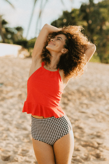 Burnt Red Peplum Tankini Set