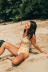 YELLOW FLORAL SCOOP NECK ONE-PIECE SWIMSUIT