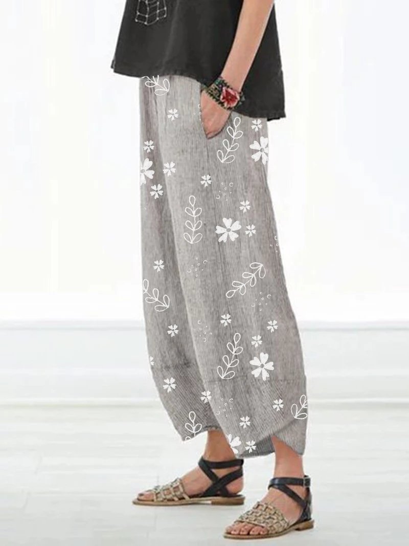CASUAL FLORAL PRINTED POCKETS WOMEN ALL SEASON PANTS