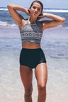 ETHNIC HIGH WAIST HIGH NECK CROP TANK BIKINI SET