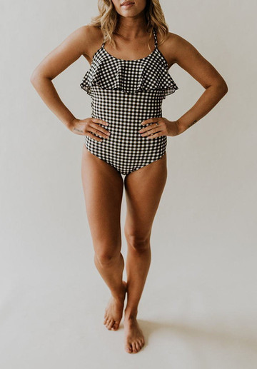 PLAID RUFFLE ONE-PIECE SWIMSUIT