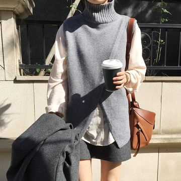 Casual Crew Neck Solid Irregular Knit Top