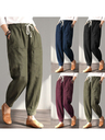 Hot Cotton Solid Pockets Vintage Linen Plus Size Casual Pants