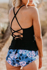 THE LACED UP TANKINI IN BLACK