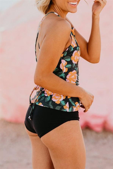 THE LACED UP TANKINI IN MANGO PAINTED FLORAL