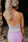 THE LACED UP TANKINI WATERCOLOR FLORAL