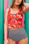 THE RED FLORAL LITTLE RUFFLE TANKINI SET