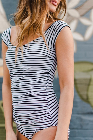 THE STRIPED BARDOT ONE-PIECE