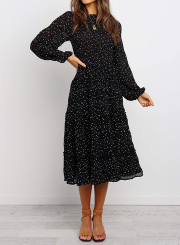 Polka Dot Prient Ruffled Midi Dress