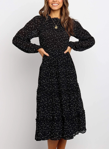 Polka Dot Prient Ruffled Midi Dress