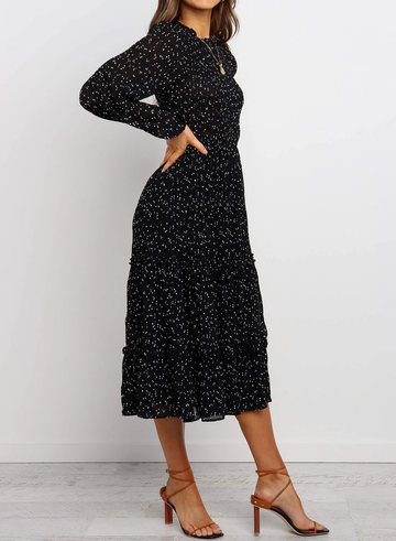 Polka Dot Prient Ruffled Midi Dress