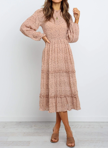 Polka Dot Print Ruffled Midi Dress