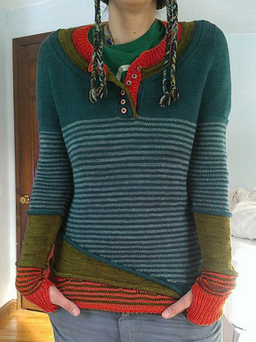 Vintage Striped Long Sleeve Casual Women's Sweaters