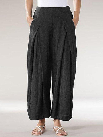 Vintage Elastic Waist Wide Legs Loose Pants