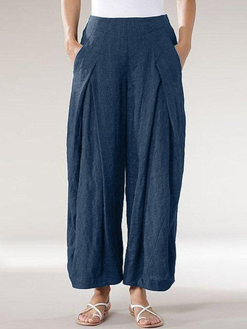 Vintage Elastic Waist Wide Legs Loose Pants