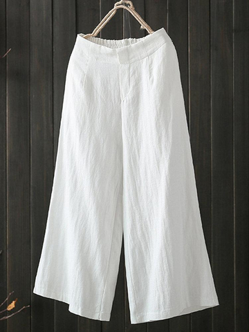 Wide Leg Solid Color Loose Elastic Waist Casual Pants