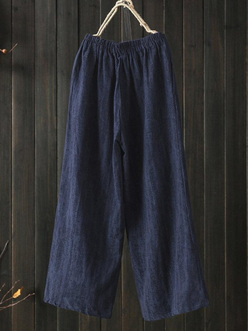 Wide Leg Solid Color Loose Elastic Waist Casual Pants