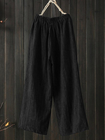 Wide Leg Solid Color Loose Elastic Waist Casual Pants