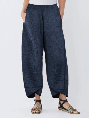 Elastic Waist Irregular Casual Solid Color Pants