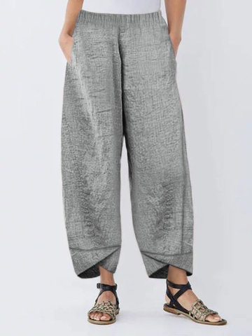Elastic Waist Irregular Casual Solid Color Pants