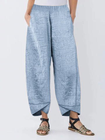 Elastic Waist Irregular Casual Solid Color Pants