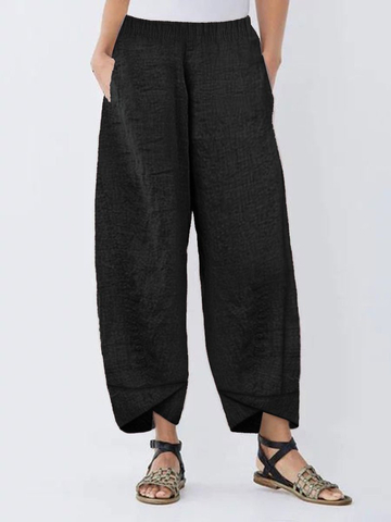 Elastic Waist Irregular Casual Solid Color Pants