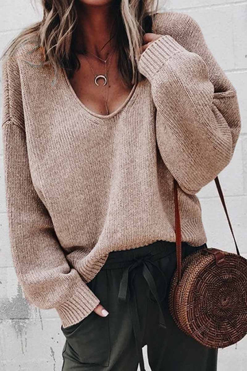 Loose V Neck Solid Sweater