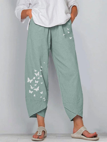 Women Butterfly Print Wideleg Pants