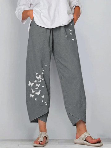 Women Butterfly Print Wideleg Pants