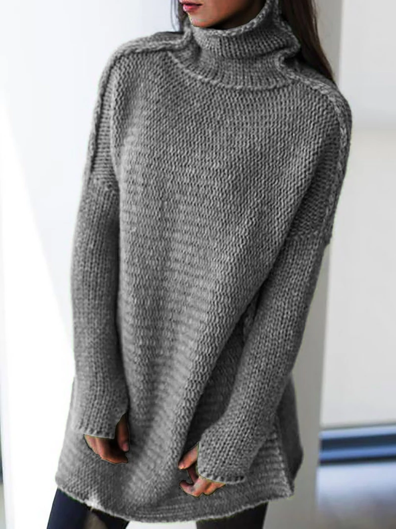 TURTLENECK KNITTED LONG SLEEVE SWEATERS PLUS SIZE PULLOVERS JUMPERS