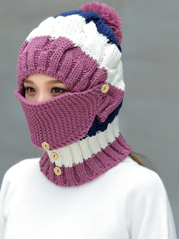 Bib Integrated Woolen Hat