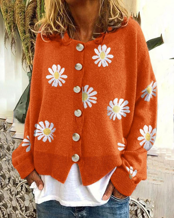 Sweet Daisy Printed Button Cardigan