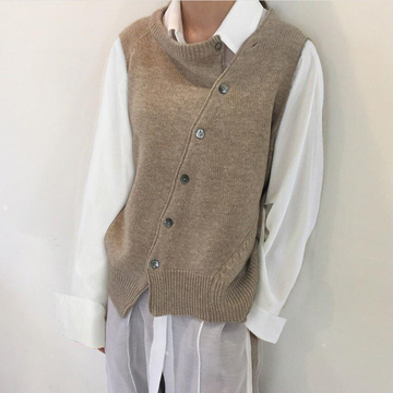 Irregular Button Solid Sleeveless Cardigan