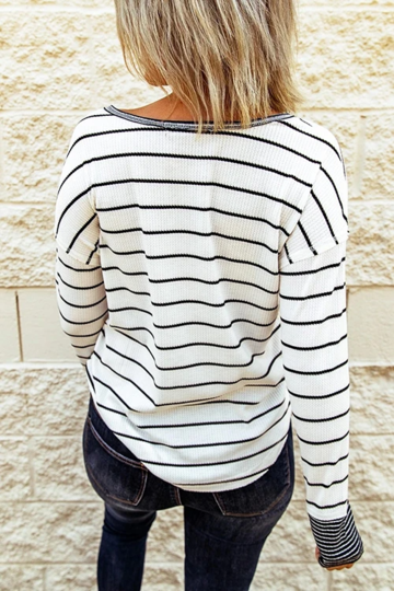 Striped Button Knitted Casual Top Shirts