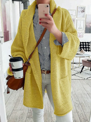 Autumn/Winter Solid Color Casual Mid-length Knitted Jacket Coat