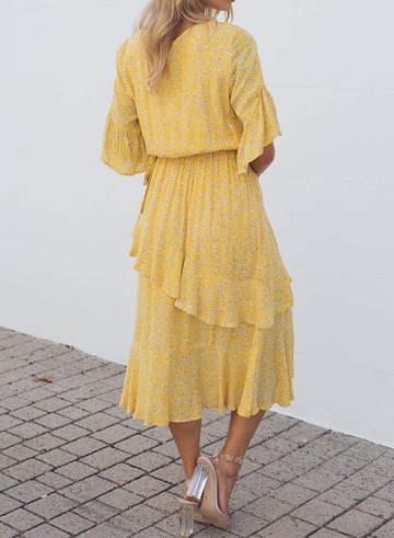 Round Neck Ruffled Sleeves Floral Dress