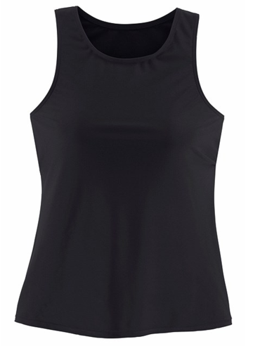 Basic Pure Color Tankini Top With Black Bottom