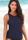 Basic Pure Color Tankini Top With Black Bottom