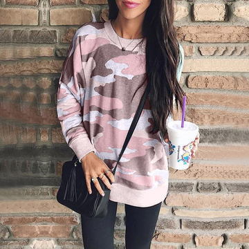 5XL plus size ladies fashion casual camouflage printed long-sleeved round neck sweater autumn sweater women Streetwear Tops