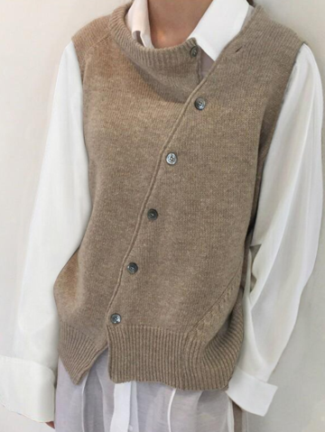 Irregular Button Solid Sleeveless Cardigan