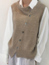 Irregular Button Solid Sleeveless Cardigan