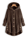 Fleece Hooded Asymmetrical Hem Button Coat