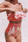 High-Waist Striped Ruffle Bikini Set