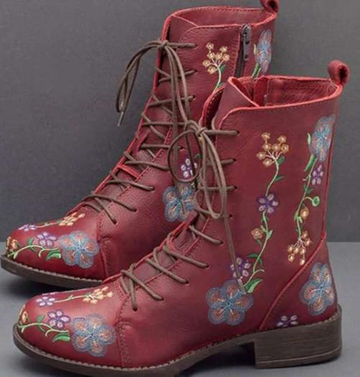 Embroidered Side Zip Women's Martin Boots