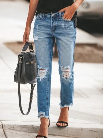 Casual Pockets Solid Jeans