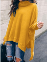 Autumn/Winter Solid Color Fashion Split Irregular High Neck Long Sleeve Sweater